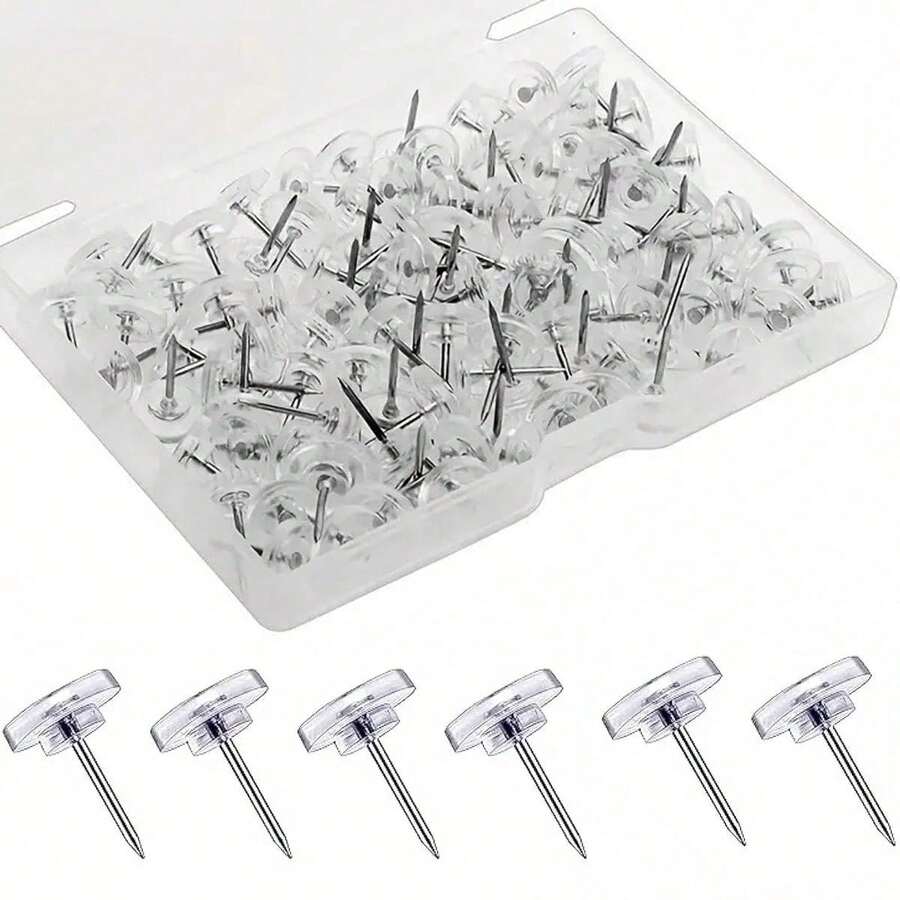 150/100/1pc Transparent Plastic Push Pins, Transparent Plastic Flat Head Push Pins, Strong Transparent Plastic Push Pins, Flat Head Steel Pins, Strong Flat Head Push Pins, Steel Pin Point, Suitable For Bulletin Boards, Cork Boards, Maps, Photos And Paper - Multicolor - View 1