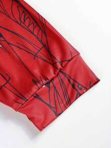 Set Pakaian Wanita Ukuran Besar, Termasuk Tank Top Merah dan Kardigan Motif Abstrak, Kemeja Panjang Reguler dengan Saku, Sempurna untuk Pakaian Kasual Musim Gugur. - Merah - View 6