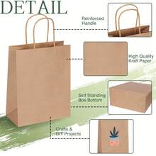 Halloween Christmas Gift 20/100pcs Small Kraft Paper Gift Bags With Handles, Kraft Paper Bags, Shopping Bags, Retail Bags, Gift Bags, Easy To Categorize, Convenient To Store, Suitable For Weddings, Party Gift Packaging - Vertical 15*8*21CM - View 2