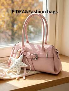 Women's Shoulder Underarm Bag, Solid Color PU Material With Leopard Print Element Design, Metal Shoulder Strap Decoration, Fashionable And Versatile, With Personalized Star Pendant, Suitable For Travel, Shopping, Dating, Gifting And More Occasions - Pink - View 7