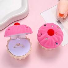 1 Pc Exquisite Cake Velvet Jewelry Box Shiny Crystal Ring Container Wedding Ring Boxes For Earrings Necklace Bracelet Display Gift Box Holder - Multicolor - View 6