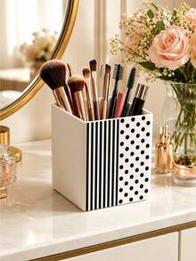 Striped & Polka Dot Patchwork Pattern Multi-Functional Storage Organizer Box - Tableware Storage Box, Desktop Organizer (Suitable For Storing Tableware, Straws, Tea Bags, Pens, Remote Controls); Compact & Space-Saving, Suitable For Kitchen, Office, Living Room - Multicolor - View 4