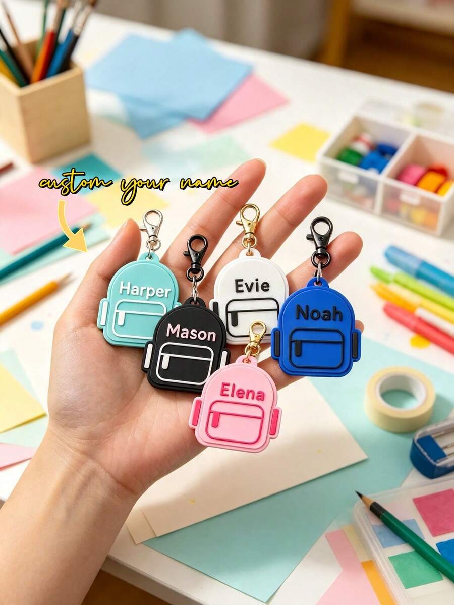 1pc Personalized Backpack Keychain, Custom Name Bag Charm, Cute School Bag Tag, Kids Backpack Accessory, Back To School Gift, Personalized Name Keyring, School Supplies Decoration, Gift For Boys And Girls ,Random Keychain - Multicolor - View 1