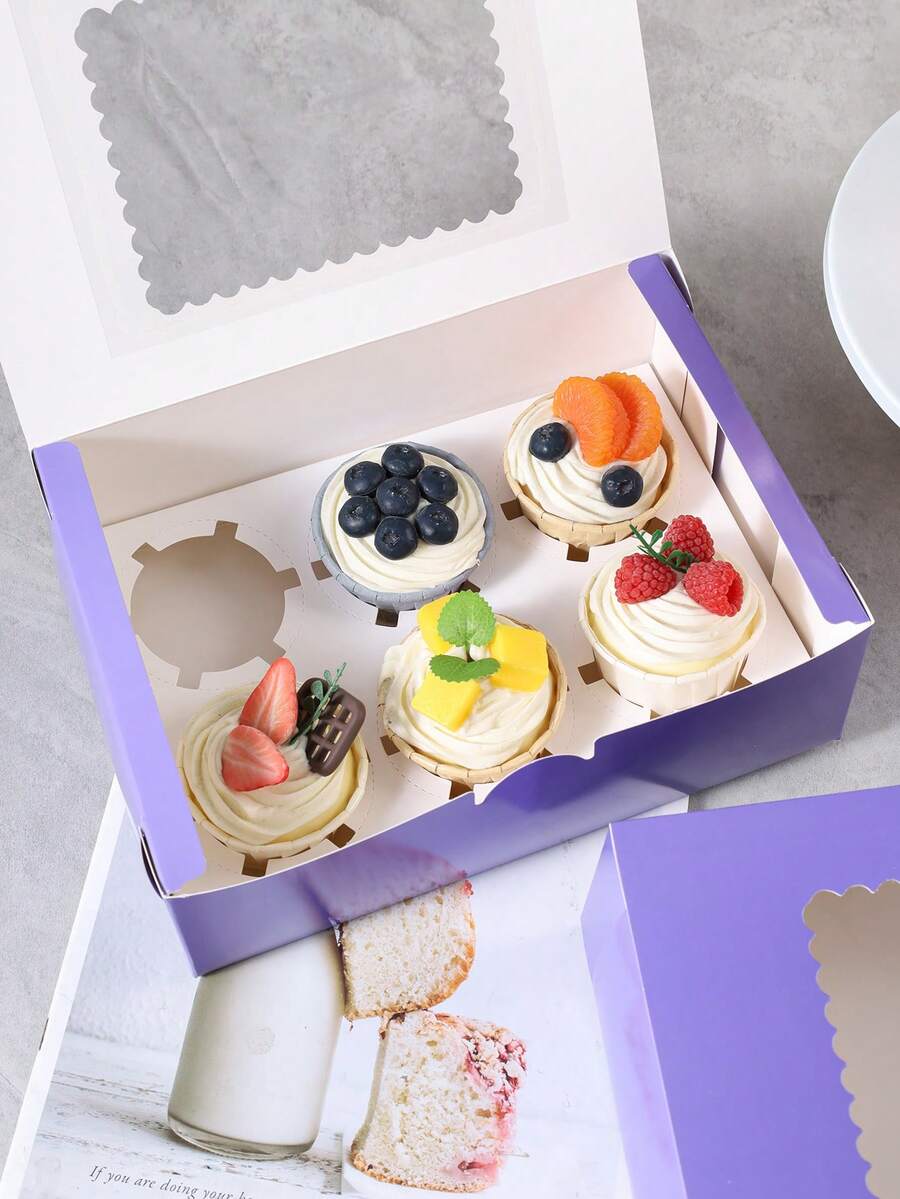 2/4/8/12pcs Cake Boxes, Cardboard Dessert Packaging Boxes With Transparent Window, Purple Rectangular Baking Boxes, Solid Color Design, Foldable, Suitable For Birthday Parties, Weddings, Celebrations, Dessert Packaging, Halloween Theme, Party Supplies. - Multicolor - View 1