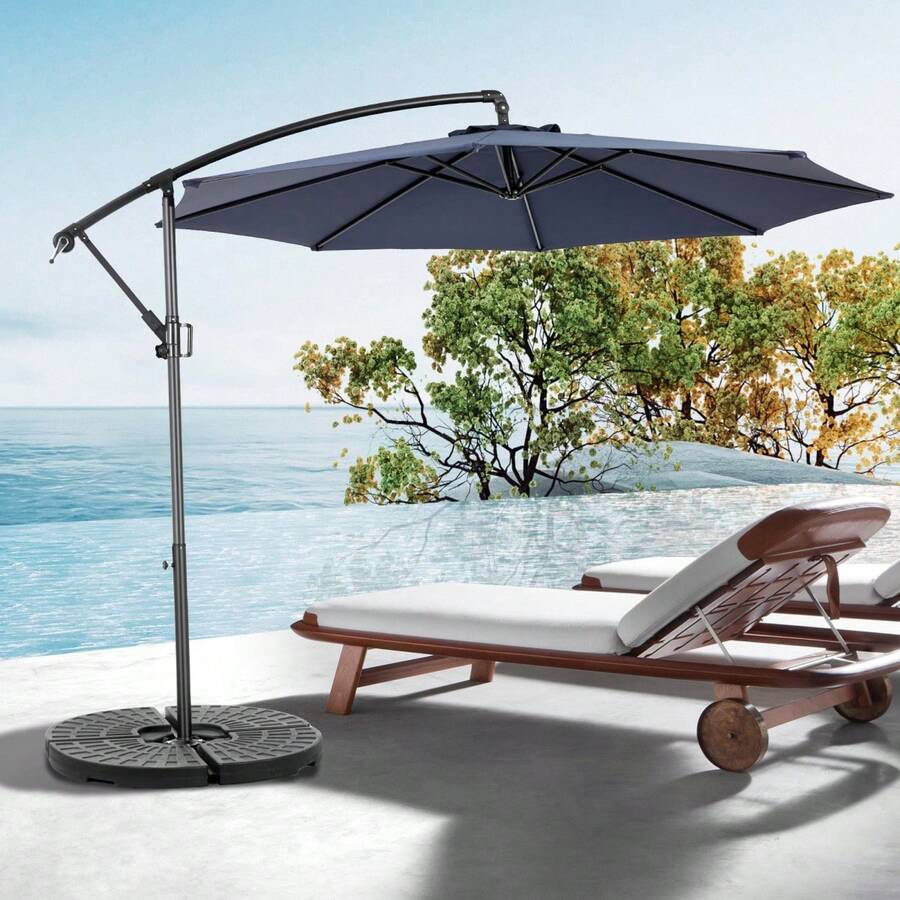 Best Choice Products 10ft Offset Hanging Market Patio/Easy Tilt Adjustment, Polyester Shade, 8 Ribs Backyard, Poolside   -  ( Dark Green )(No Base) - 海軍藍 + 鋼色 + 花園與戶外 - 查看 1