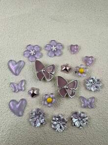 18pcs INS Style Purple Butterfly Shoe Charms, DIY Detachable Accessories, Multi-Functional Shoe Accessories, Suitable For Sandals, Slippers And Beach Bags - Multicolor - View 7