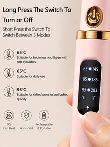 Heated Electric Eyelash Curler – LCD Display, 3 Temperature Settings, USB Rechargeable 300mAh Battery. Fast And Gentle Curling, Long-Lasting Hold All Day – Lightweight And Portable, Suitable For Home Or Daily On-The-Go Use. - Multicolor - View 4