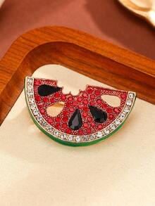 1pc European And American Style Watermelon Rhinestone Cute Casual Sweet Brooch, Suitable For Clothes, Bags, Socks Decoration, Daily Wear, Party, Gift - Multicolor - View 4