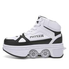 Unisex 4-Wheel Transformable Roller Shoes, Skates With Wheels For Walking And Inline Skating - Black - View 3