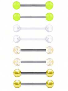 8pcs Punk Style Cool Spherical Decor & Artificial Crystal, 14G, Suitable For Tongue Ring And Nipple Ring, Unisex. Piercing Jewelry - 8-piece Set - View 13