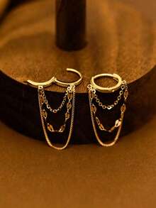 1 Pair Exquisite Stainless Steel Chain Earrings, Suitable For Women And Girls, Fashionable Daily Wear, Perfect Gift For Her - Tassel Earrings - View 4