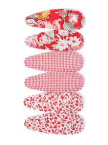 6pcs Pastoral Floral Print Water Drop Hair Clips, Gentle Lace Side Clips, Versatile Daily Decorative Hair Accessories - Mixed color - View 16