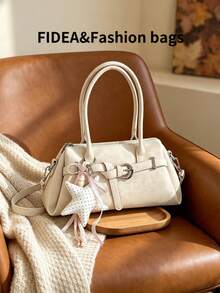 Women's Shoulder Underarm Bag, Solid Color PU Material With Leopard Print Element Design, Metal Shoulder Strap Decoration, Versatile Fashion, Comes With Personalized Star Pendant, Suitable For Travel, Shopping, Dating, Gift-Giving And Other Occasions - Beige - View 10