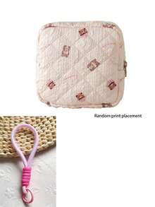 Cartoon Floral Print Square Storage Bag, Women's Portable Sanitary Napkin Storage Pouch, Student Privacy Period Storage Bag, Quilted Small Item Organizer, Suitable For School, Business Trip, Travel, Compact And Portable, Autumn/Winter Essential,Travel Essential - Multicolor - View 12