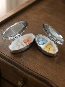 Oval Portable Pill Box, Mini Metal Storage Box, Dual Compartment Portable Pill Box, Suitable For Storing Pills And Jewelry; Ideal For Daily Carrying Of Medications And Vitamins, A Must-Have For Healthcare Professionals. - Multicolor - View 4