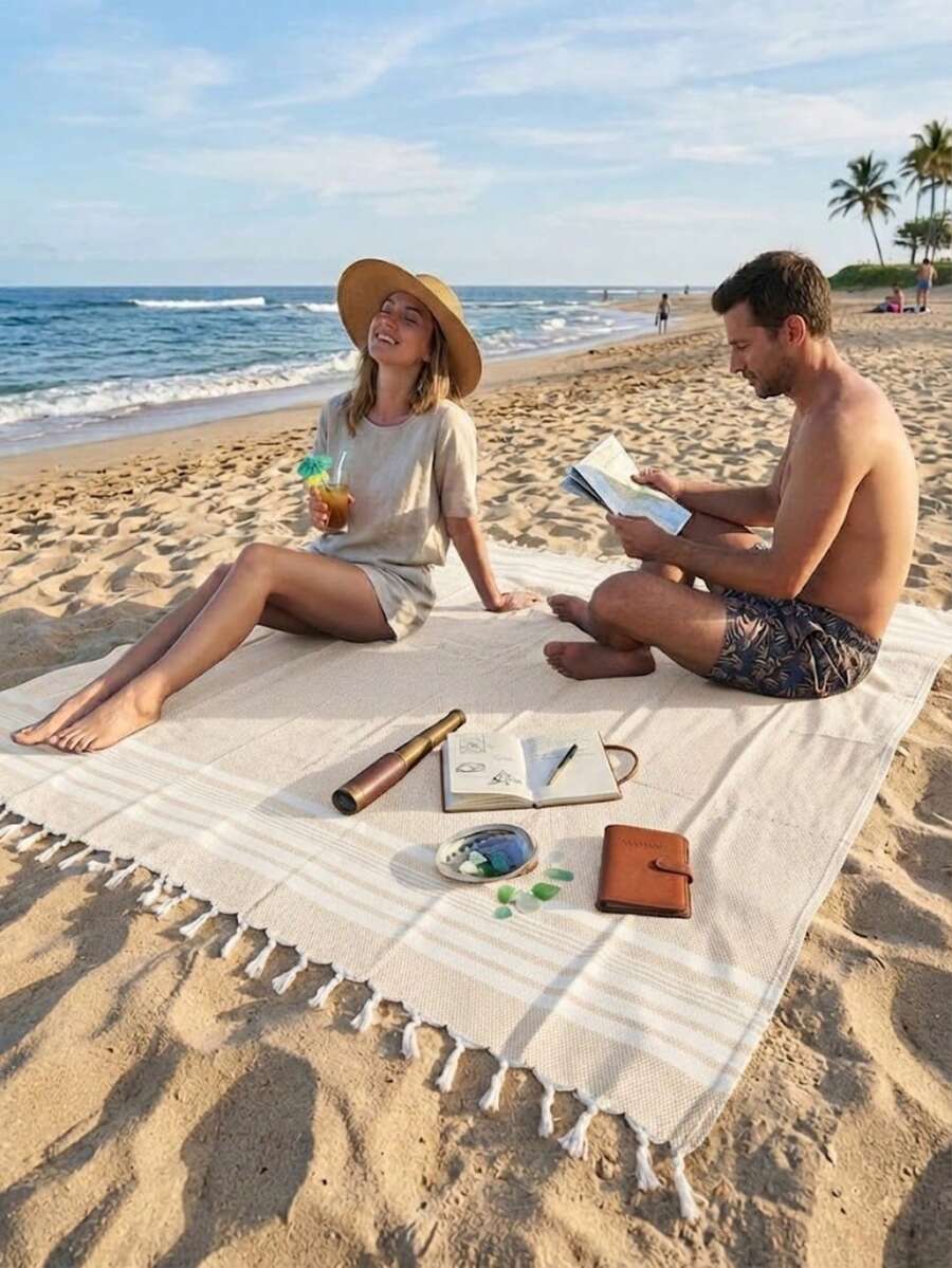 منشفة بيشتمال كبيرة الحجم، منشفة بيشتمال 180 * 180 سم، منشفة بيشتمال قطنية - بيج - مشاهدة 1