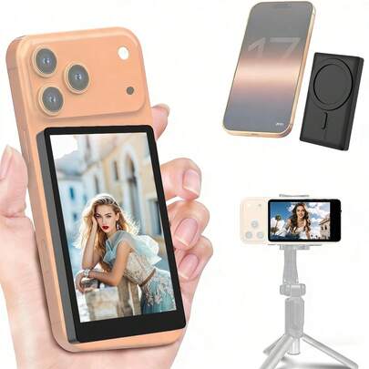 Vlog Selfie Monitor Screen Compatible With Iphone And Android Phones, Wireless Transmission For Rear Camera, 3.97-Inch Screen, Suitable For Social Media Platform Live Streaming, Vlog Kit, Magnetic Protective Case, Vlog Screen, Built-In 1500mAh Battery