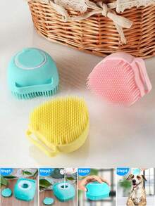 1pc Heart-Shaped Pet Bath Brush With Built-In Shampoo Dispenser, Massage Comb Design, Easy To Clean After Bathing, Compact And Portable Pet Bath Brush - Multicolor - View 1