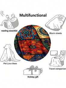 1pc Modern Minimalist Soft Comfortable Blanket, Animal Floral Pattern, Multi-Purpose Throw For Sofa, Bed, Outdoor Camping, Leisure, Home, Picnic, Travel, All Seasons, Gift For Family And Friends - Multicolor - View 6