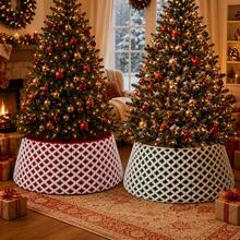 1pc Christmas Tree Collar, Red White Green Diamond Rustic Farmhouse Christmas Tree Skirt, Adjustable Christmas Tree Base Cover For Artificial Trees, Christmas Home Decor - Christmas Tree Skirt - View 4