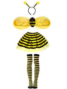4pcs Cute Bee Costume Set: Bee Dress + Headband + Bee Wings + Striped Socks, Perfect For Carnival, Festivals, Parties And Role Play, Halloween Cosplay - Multicolor - View 11
