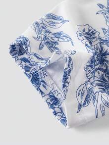 Women's New Autumn/Winter Long Sleeve Shirt & Pants 2 Pieces Pajama Set, All-Over Print, Pocket Design, Eye Mask & Hair Scrunchie, Casual Comfortable Loungewear - Blue - View 9