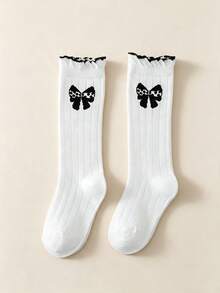 4 Pairs Girls Sweet Cute Butterfly Jacquard White Knee High Socks, Versatile All-Season Student Socks For Spring And Autumn, Suitable For Back To School And School Uniform Matching - Multicolor - View 6