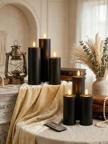 5pcs Flameless Candles, Battery Operated LED Electronic Candles With Remote Control And Timer Function, Suitable For Wedding, Birthday, Halloween, Christmas, Gothic Decor (Black) - Black - View 4