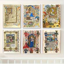 6pcs Medieval Manuscript Art Decorative Painting, Wall Art Canvas Print, Living Room Home Decoration Painting Without Frame - Cartoon - View 4