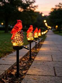 1pc Outdoor Solar Powered LED Red Bird Pine Cone Ground Light, Resin Animal Sculpture Lamp, Waterproof Landscape Lighting, Suitable For Yard Lawn Flower Bed - Multicolor - View 6