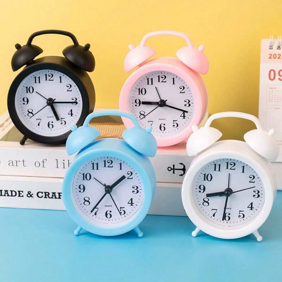 Modern Minimalist Small Alarm Clock, Silent Metal Student Bedroom Bedside Alarm, With Night Light Battery Operated Clock Gift - Multicolor - View 1