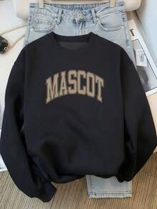 極簡美式風 MASCOT 彎曲大字母印花圓領衛衣女款 百搭寬鬆休閒多功能長袖秋季上衣 - 黑色 - 查看 4