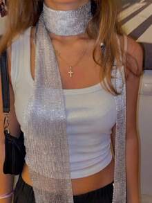 1 Piece Versatile Seasonal Vintage Scarf With Flowing Ribbons; A Simple Solid-Colored Scarf With Fringe, Suitable For Party Outfits. - White - View 6