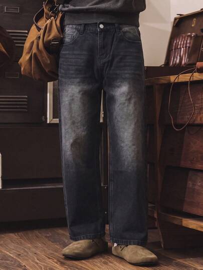1pc ALL/Global/All Loose Fit Valentine's Day Men's Jeans, Casual Minimalist