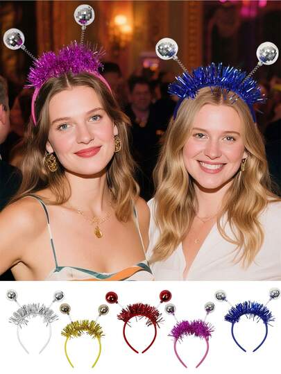 1pc Christmas Theme Disco Ball Headband, Disco Party Decorative Headpiece, Ribbon Decorated Disco Ball Headband Suitable For Dancing; "Happy New Year" Headband, Glitter Headpiece, Holiday Hair Accessory, New Year's Eve Party Gift, Special Occasion Headband, Holiday Celebration Supplies, Shiny Headband, Decorative Hair Accessory, Plastic Headband, Celebration Accessory, Gift Selection.