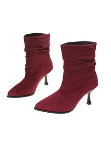 New Knitted Pointed Toe High Heel Ankle Boots, Fashionable Elegant Elegant Style, Suitable For Campus, Knitted Ankle Boots - Burgundy - View 7