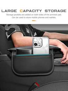 Almohadilla para apoyabrazos de consola central de coche negro, extra ancha & gruesa de cuero, alfombrilla de caja de almacenamiento, bolsa de almacenamiento universal multifunción para coche - A - Ver 2