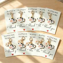 5pcs Cute Little Cow & Flower Keychains, Includes Thank You Card, Durable Alloy Pendant, Suitable For Birthday, Wedding, Anniversary, Christmas, Thanksgiving Gifts, Animal Lovers - Multicolor - View 1