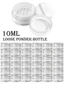 Sealed Leak-Proof Loose Powder Dispenser Box, 1/12/36pcs 10ML High Transparency Plastic Minimalist Transparent No Pattern Round Wide Mouth With 9-Grid Powder Sieve Spiral Sealed Lid And Flocked Powder Puff, Portable Makeup Refill Storage Empty Powder Jar For Travel, Daily Makeup DIY Storage - Multicolor - View 4