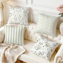 4pcs/1pc Minimalist Geometric Stripe Leaf Pattern Pillow Case, Single-Sided Printed Pillow Cover, Suitable For Living Room, Bedroom, Home Decor, All Season Pillow Case - Multicolor - View 9