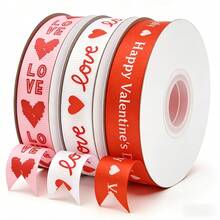 3 Rolls Ribbon Set, Suitable For Mother's Day, Valentine's Day And Other Holiday Wedding Gift Wrapping Ribbons, Hemmed Ribbons, Invitation Card Ribbons, Bouquet Tie Ribbons, Wife Birthday Printed Straps, Bridal Polyester Printed Bows, Printed Heart Ribbons For Gift Wrapping, Wedding Birthday Party Decorations, Handicrafts DIY Supplies - 3pcs - View 7