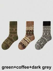 1/3/5 Pairs Vintage Thickened Wool Blend Warm Mid-Calf Socks, Suitable For Daily Wear Or Gifting, Autumn/Winter Style - Multicolor - View 9