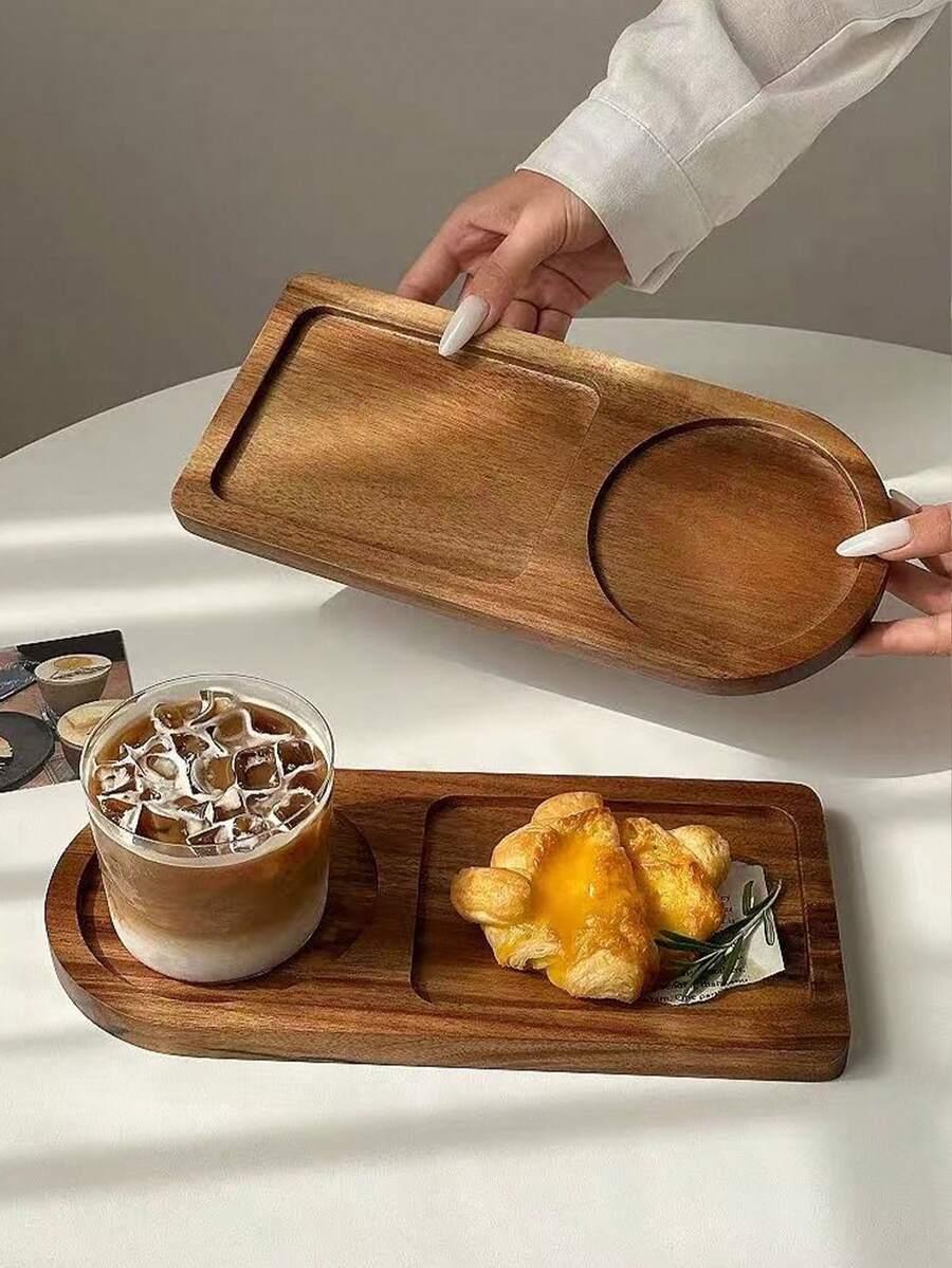 1pc Rosewood Japanese Style Solid Wood Dining Plate, Wooden Tray, Tea Cup Coaster, Dessert Coffee Tray, Breakfast Plate, Storage Tray - View 1