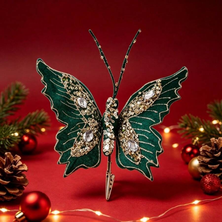 Artificial Butterfly Decorations With Clip Realistic 3D Sequins Butterfly - Green - View 1