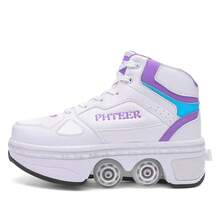Unisex 4-Wheel Transformable Roller Shoes With Wheels, Walkable Inline Skates, Roller Skates - Purple - View 2