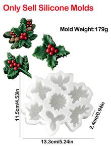 7-Cavity Christmas Holly & Pine Cone Silicone Mold, 3D Winter Berry & Leaf Mold, Soft Reusable, Suitable For Scented Candles, Soap, Resin, Plaster Handmade DIY, Home Christmas Decor Holiday Gift - Mold - View 2
