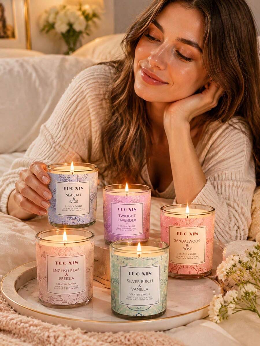 1PC Home Aromatherapy Candle Large Jar Plant Wax Smokeless Fragrance Glass Cup Essential Oil Indoor Scented Candle - C - View 1