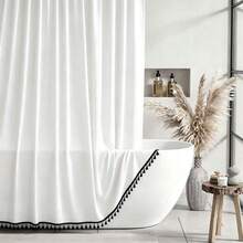 1pc Faux Linen Tassel Decor Shower Curtain, Bohemian Country Style Waterproof Fabric Bathroom Curtain, With Rust-Proof Metal Rings And Hooks, Durable Washable Bathroom Decor - Imitation Linen Tassels - View 28