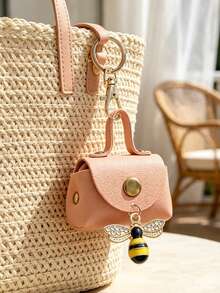 Mini Handbag Keychain Features A Bee Charm Accessories Series, Coin Wallet,Portable Small Bag Pendant,For Change,Earphone,Coins,Lipstick,Travel Essential - Multicolor - View 9