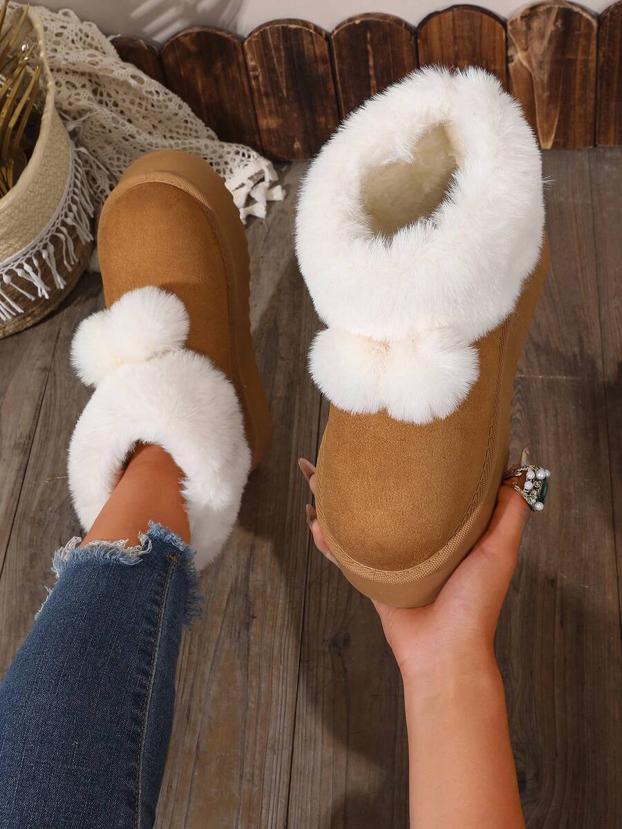 Women's New Winter Soft Thermal Lined Thick Warm Mid-Calf Boots, Fashionable Versatile Comfortable For Commuting And Outdoor Wear - Camel - View 1